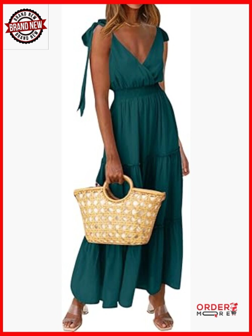 Smocked Tiered Maxi Dress with Tie Straps - Sleeveless Flowy A-Line
